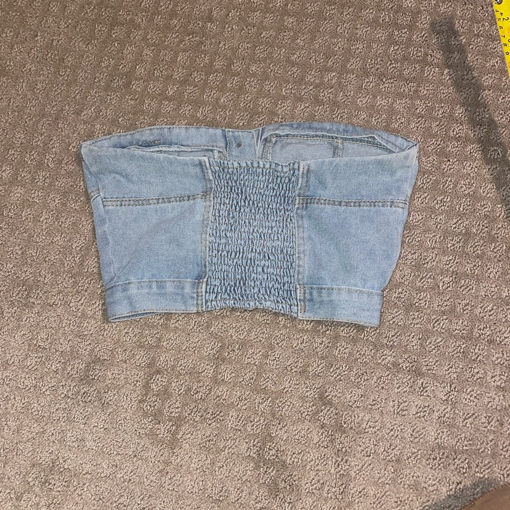 Denim Strapless Button-Up Top - Picture 4 of 5